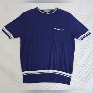 Canali Fine Knit T-Shirt Men's Blue Crew Neck